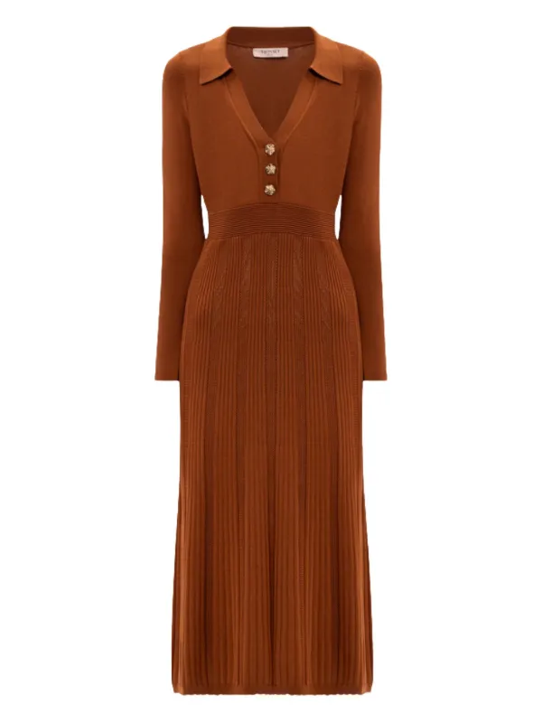 ribbed button midi dress Viscose Rib Crewneck Button Midi Dress