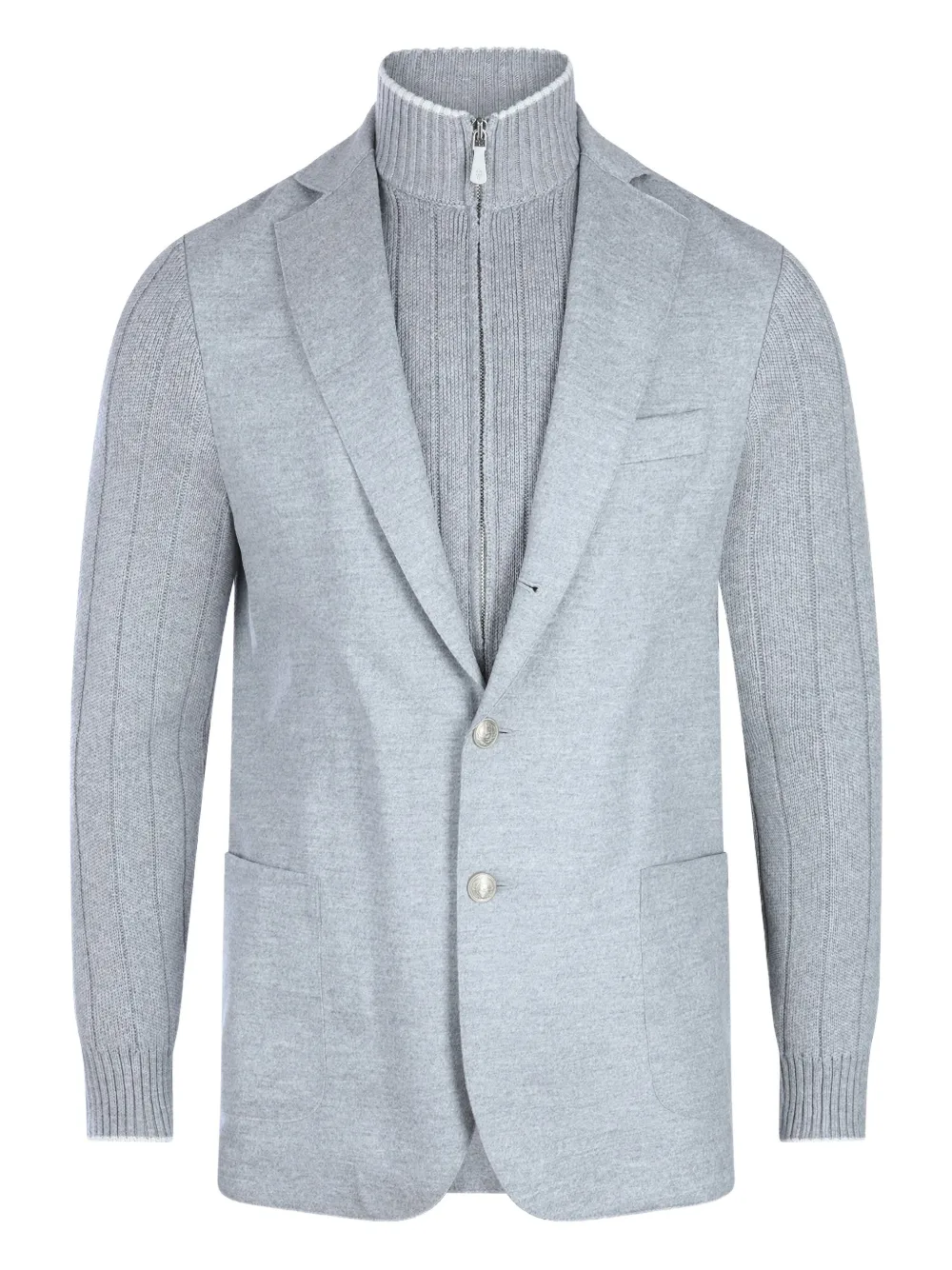 Eleventy Knitted-sleeve Two-button Jacket In Gray