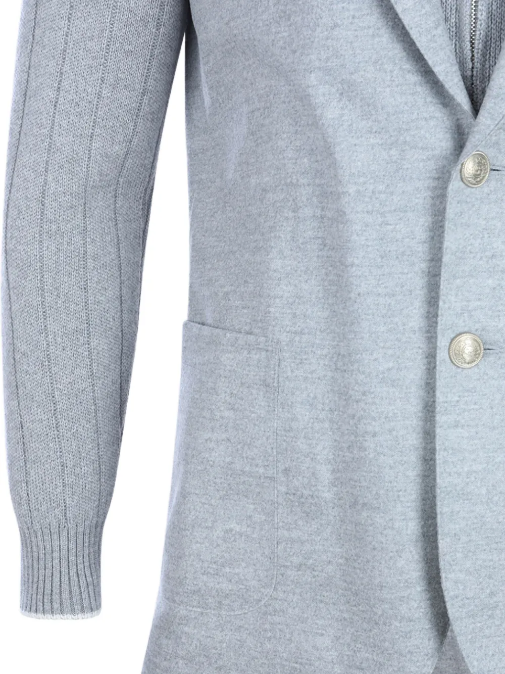 Eleventy Knitted-sleeve Two-button Jacket In Gray