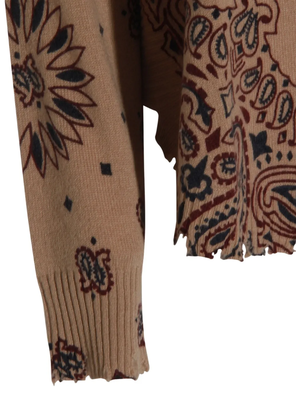 Kujten Paisley-pattern Raw-edges Sweater In Brown