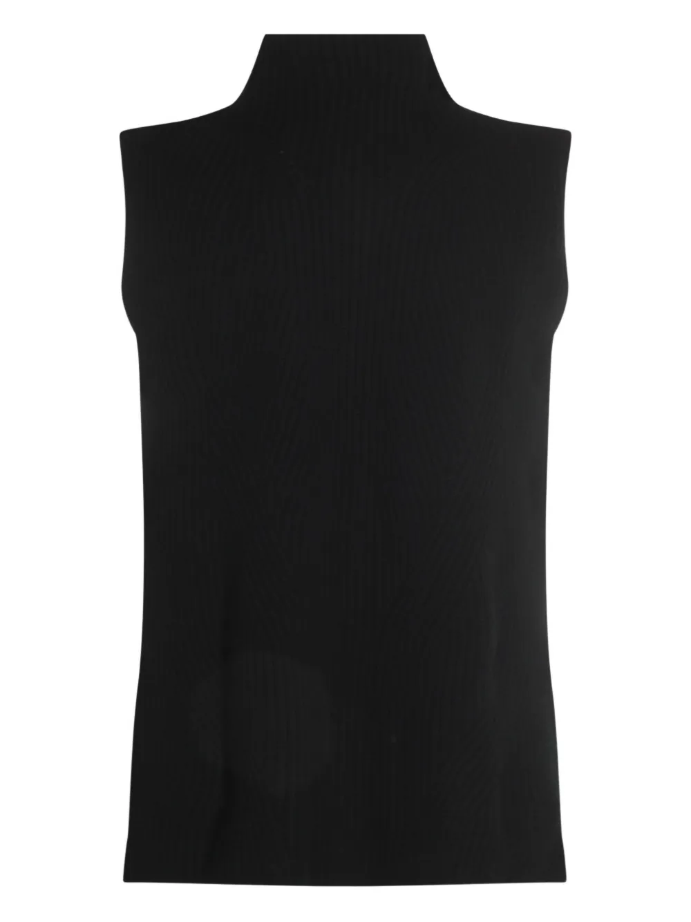 Kujten Sleeveless Ribbed Knit High Neck Top In Black