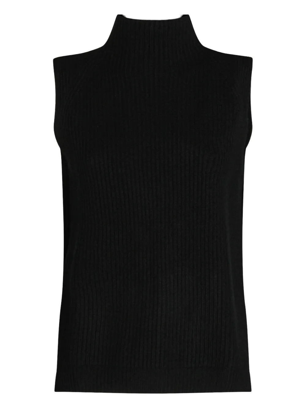 Kujten Sleeveless Ribbed Knit High Neck Top In Black