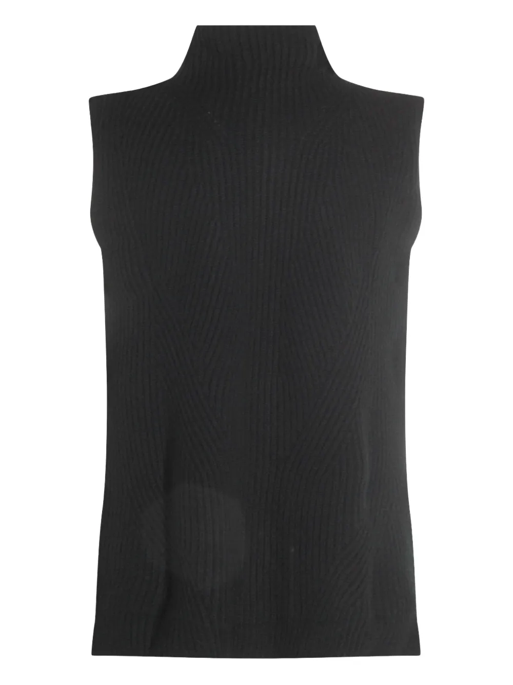 Kujten Sleeveless Ribbed Knit High Neck Top In Black