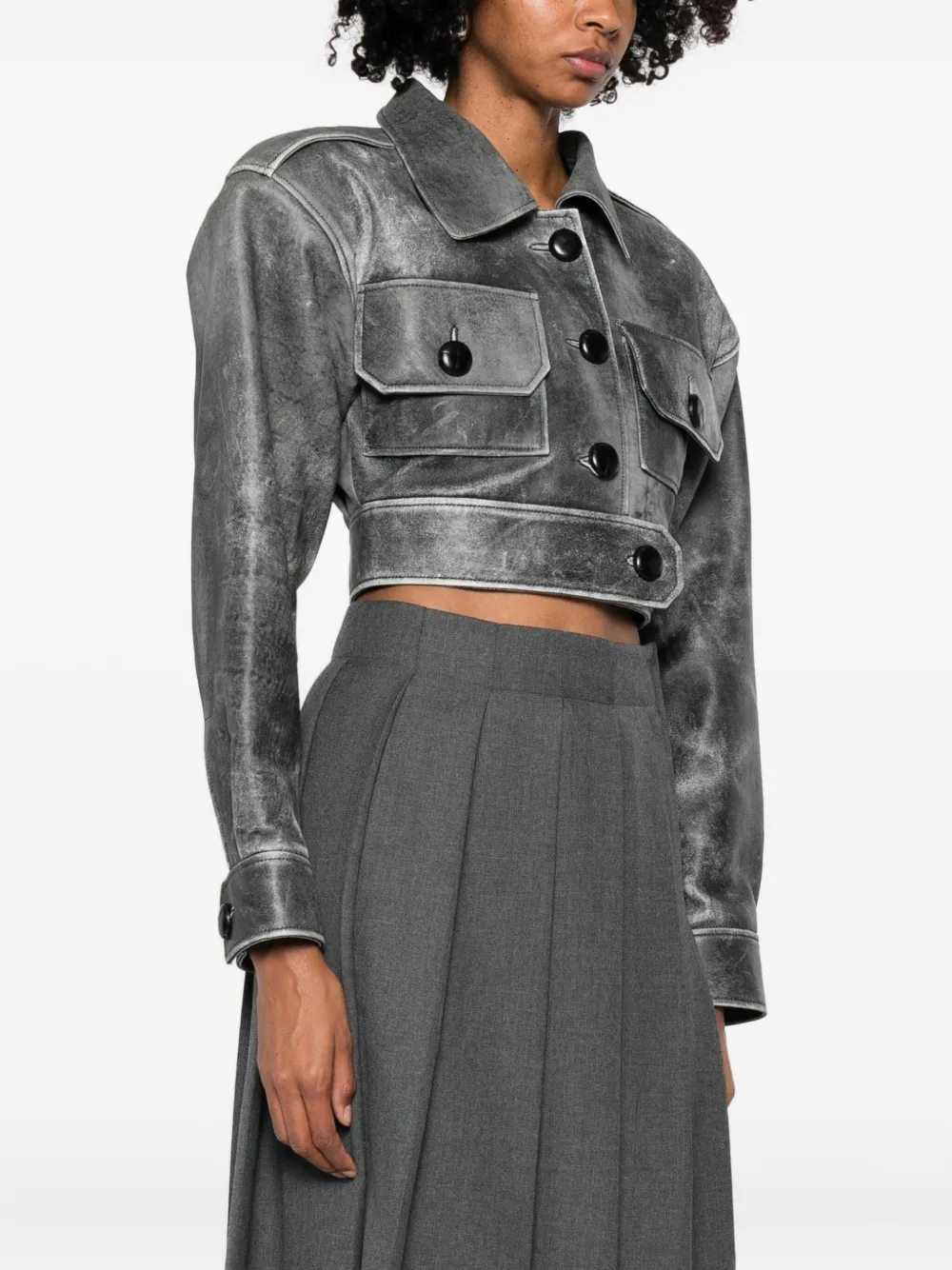 Vaquera Leather Cropped Jacket In Gray