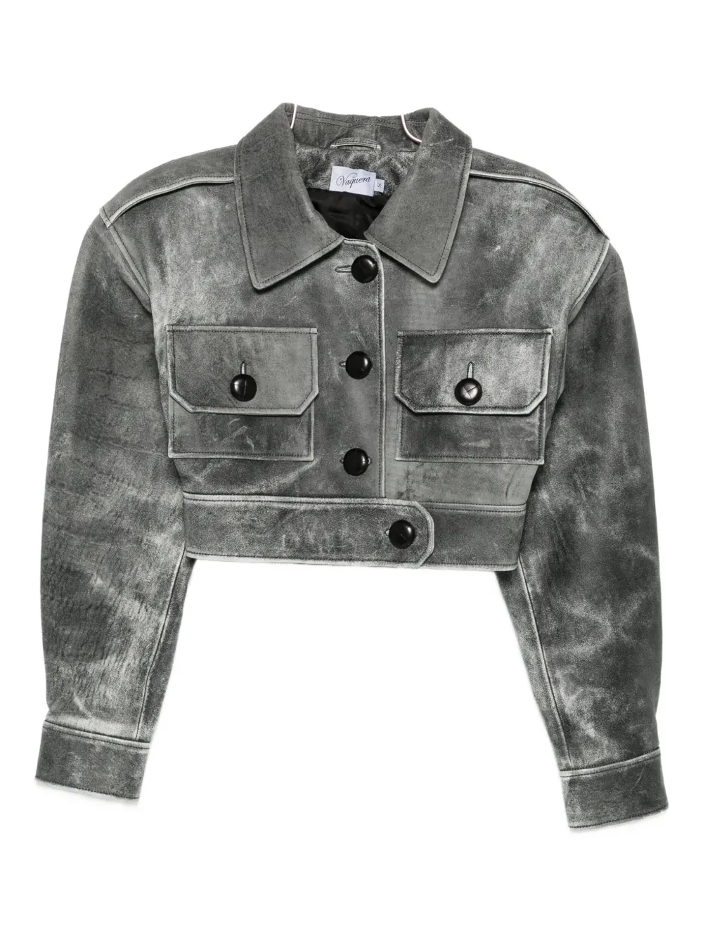Vaquera Leather Cropped Jacket In Gray