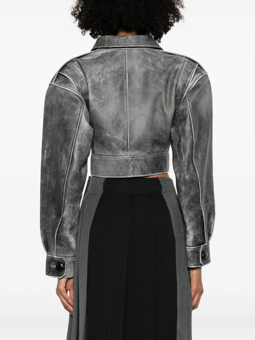 Vaquera Leather Cropped Jacket In Gray