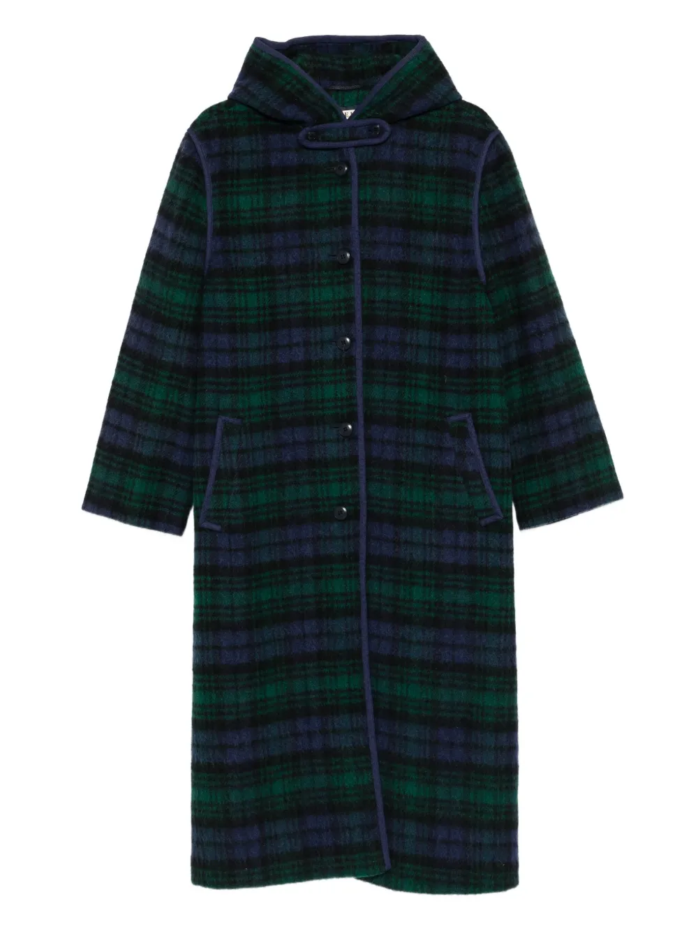 Pre-owned A.n.g.e.l.o. Vintage Cult 1970s Checked Hooded Coat In Blue