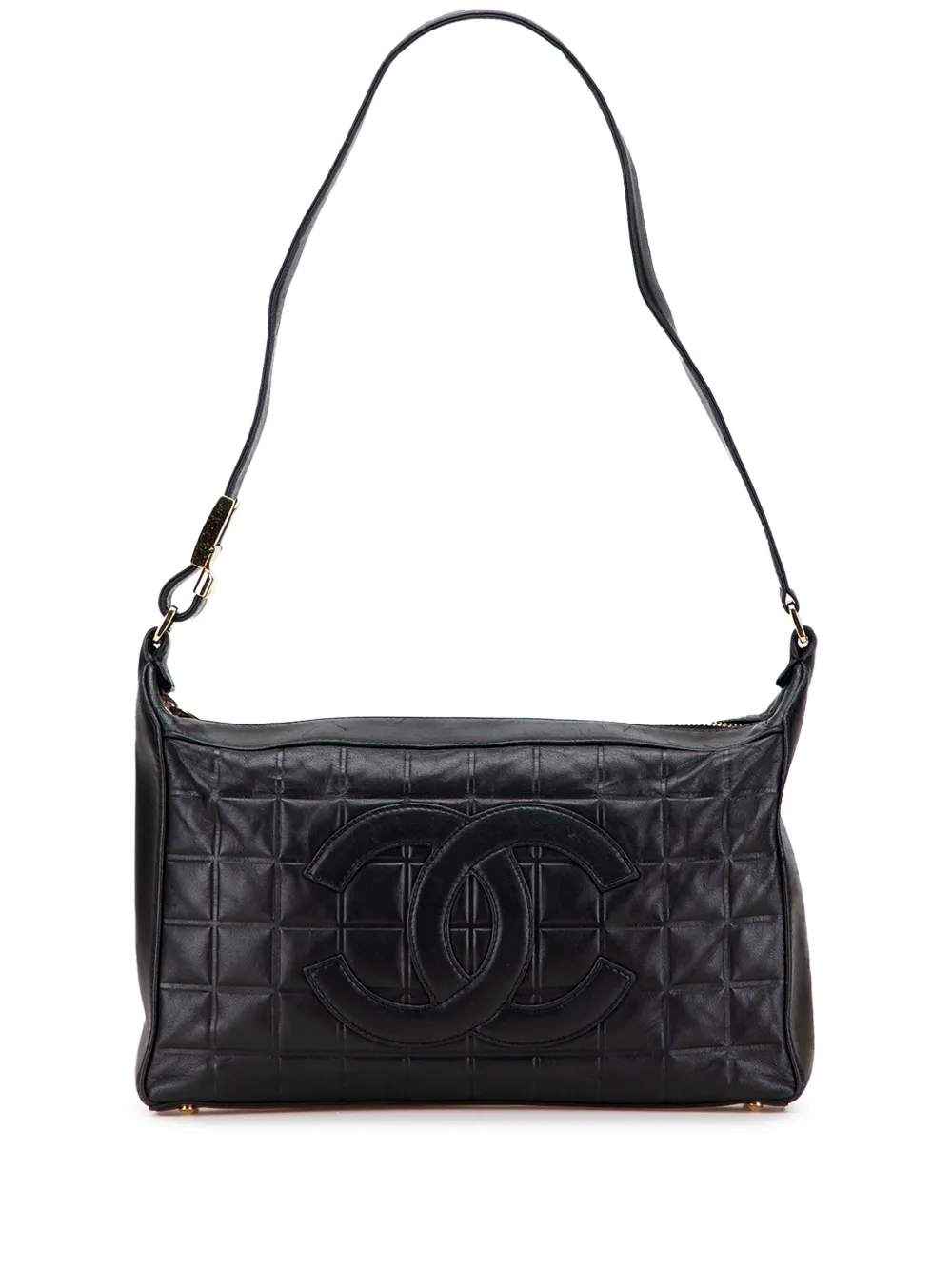 Pre-owned Chanel 2000-2002 Medium Lambskin Chocolate Bar Shoulder Bag In Black