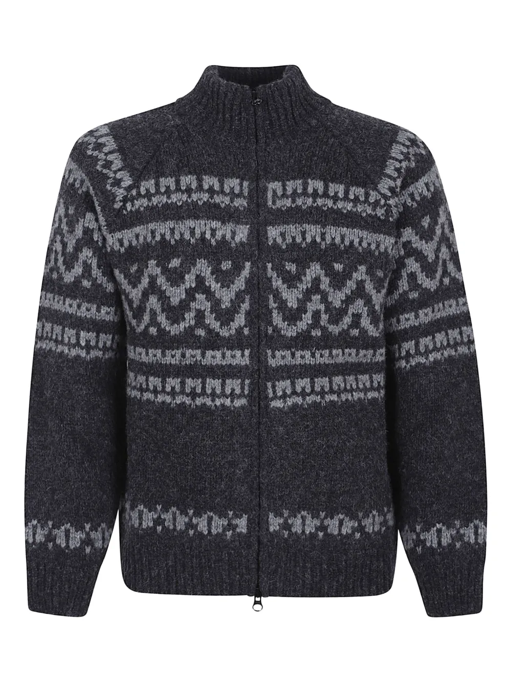 C.p. Company Graphic Patterned Wool Cardigan With High Collar In Gray