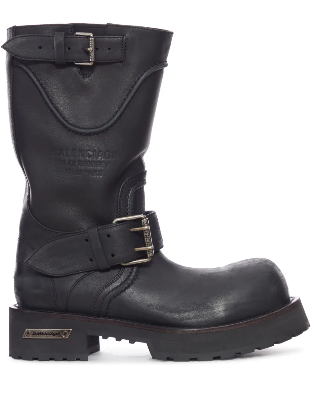 Balenciaga Textured Leather Ankle Boots With Chunky Sole In Black