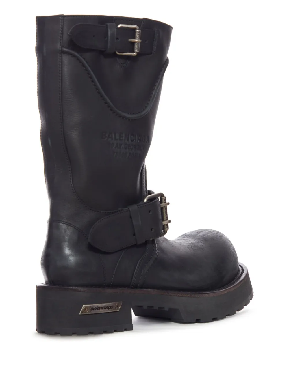 Balenciaga Textured Leather Ankle Boots With Chunky Sole In Black
