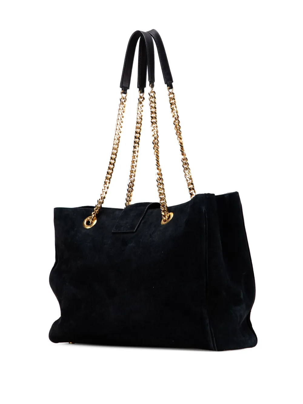 Pre-owned Saint Laurent 2014 Suede Monogram Cassandre Shopper Tote Bag In Black