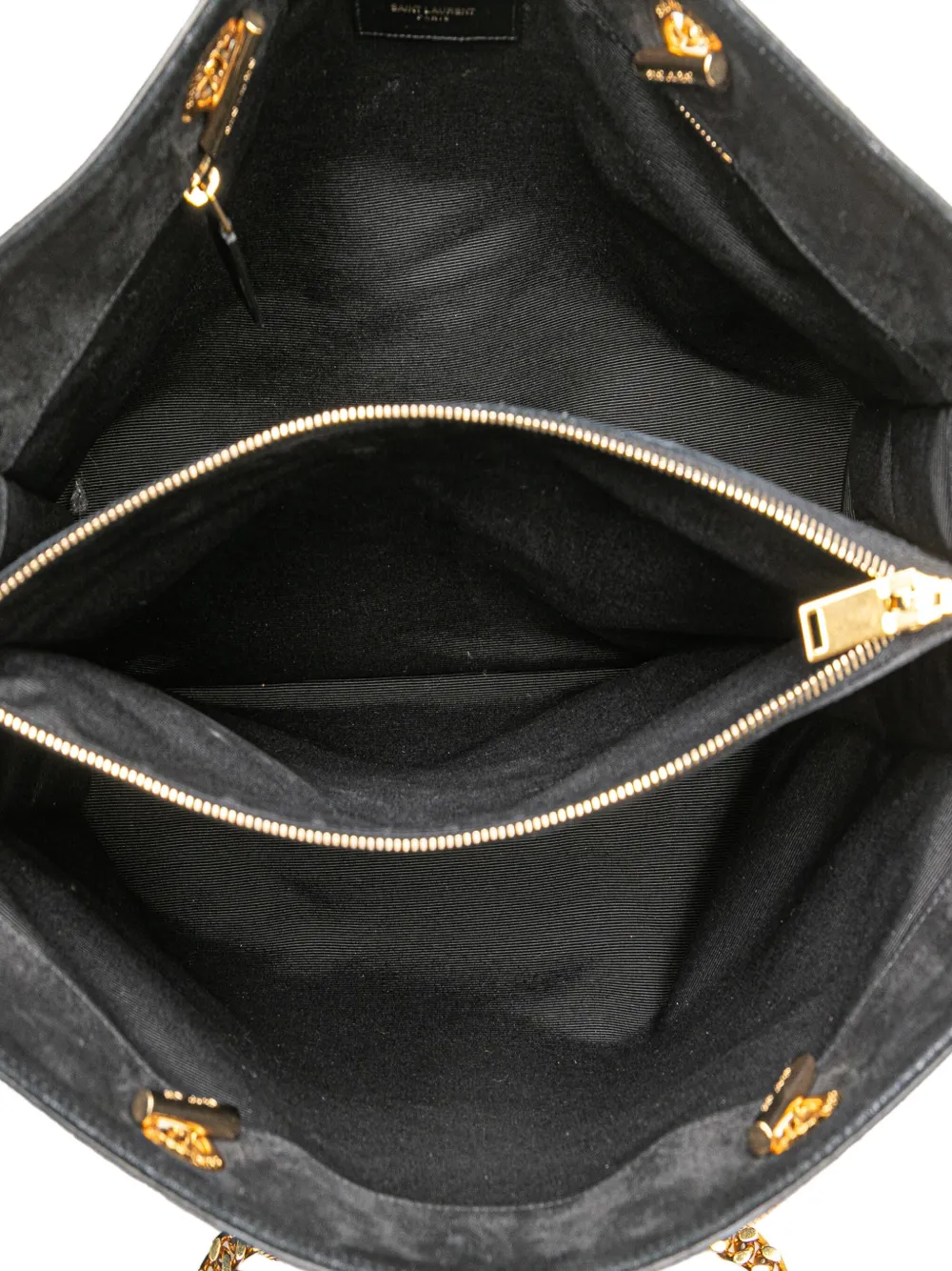 Pre-owned Saint Laurent 2014 Suede Monogram Cassandre Shopper Tote Bag In Black