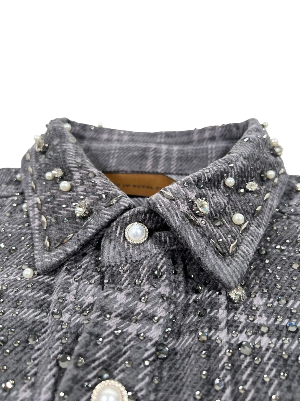 Birth Of Royal Child Pearl-embellished Checked Shirt In Gray