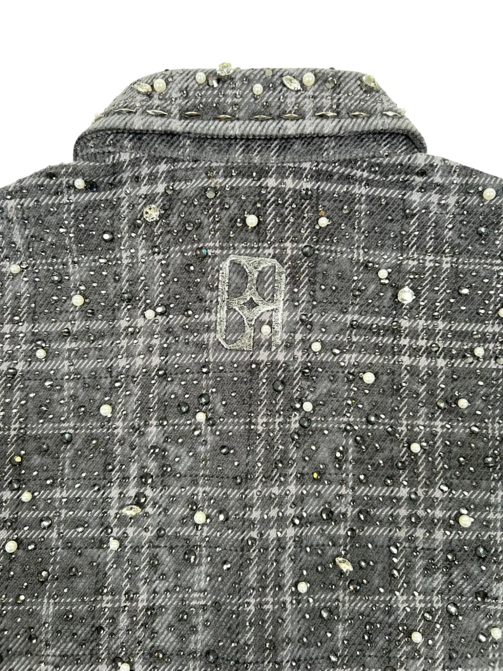 Birth Of Royal Child Pearl-embellished Checked Shirt In Gray