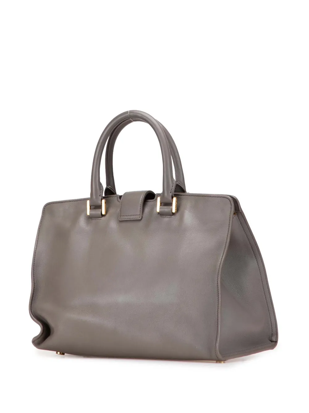 Pre-owned Saint Laurent 2015 Small Leather Monogram Cabas Satchel In Gray
