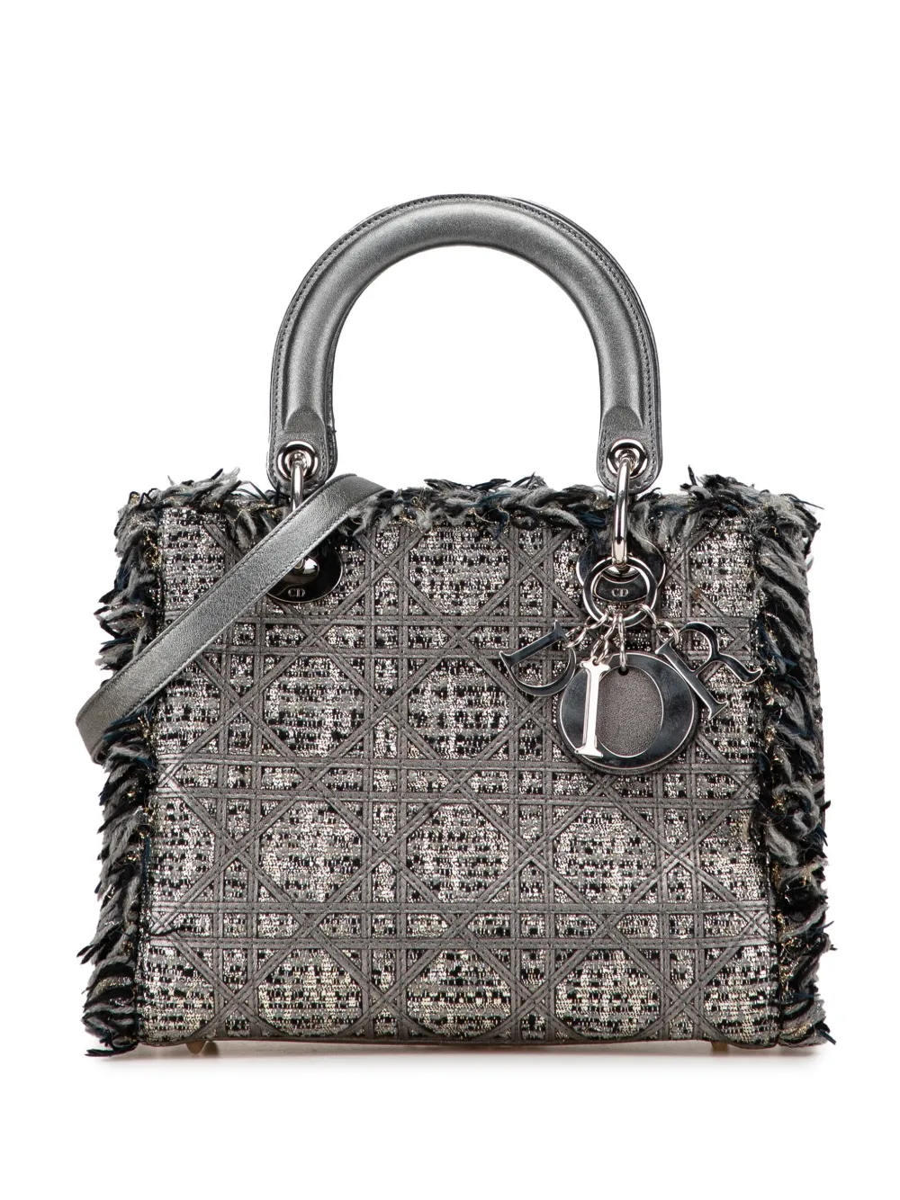 Christian Dior Pre-Owned 2012 Medium Tweed Cannage Fringe Lady Dior satchel | Grey | Image 1