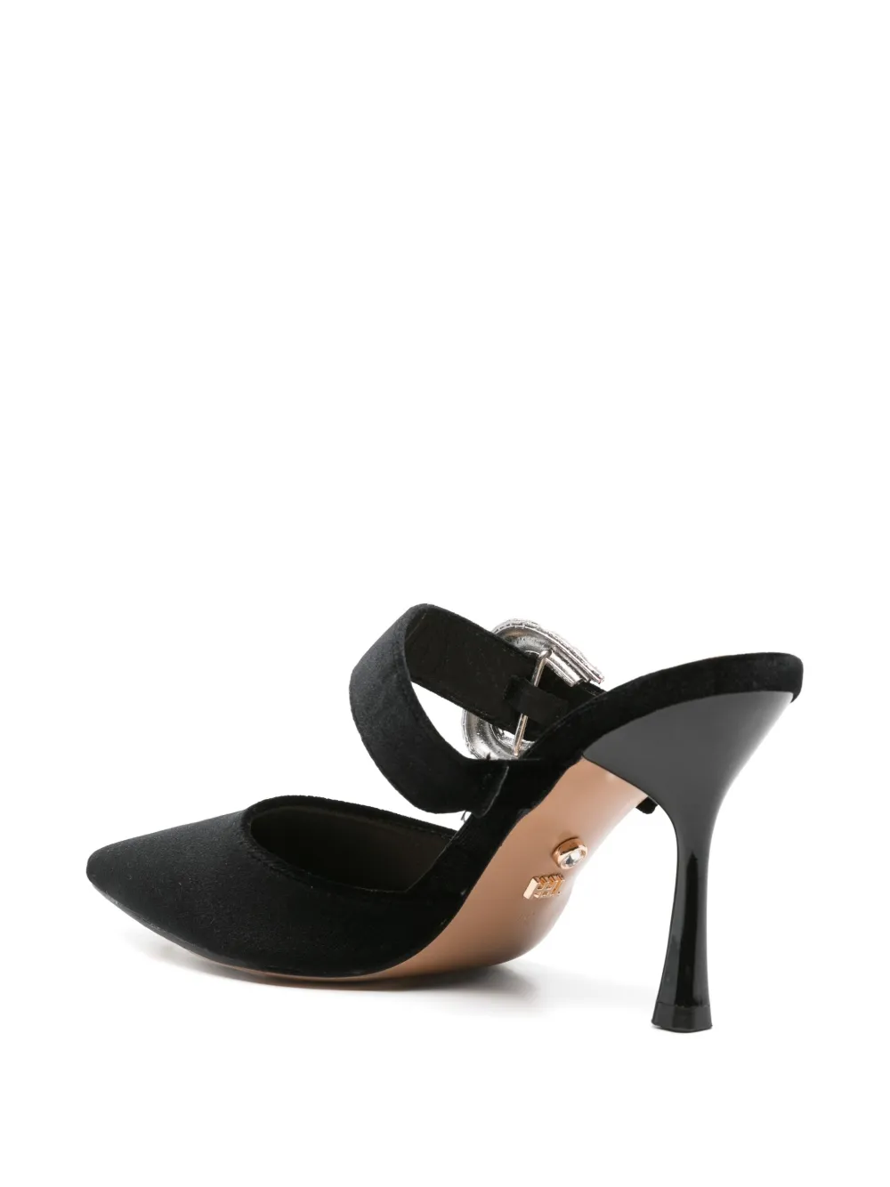 Twenty Four Haitch Buckle-strap Heeled Mules In Black