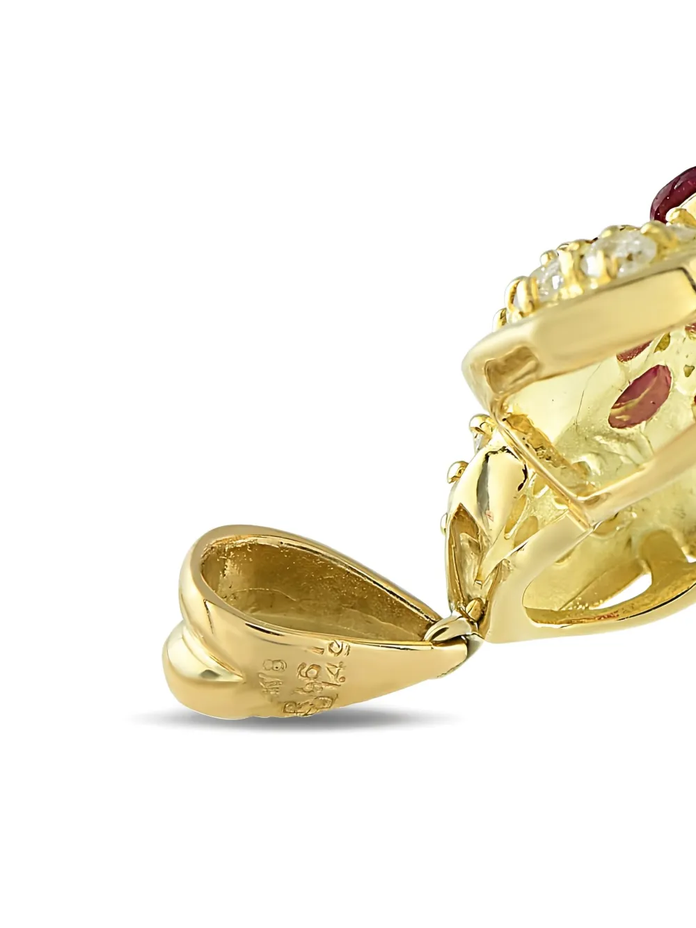 Pre-owned Lb Exclusive 18k Yellow Gold Diamond And Ruby Flower Pendant