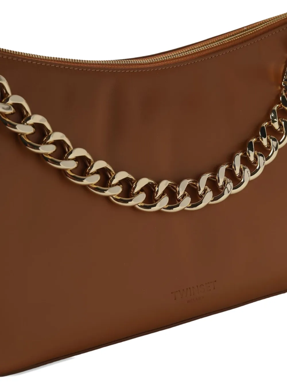 TWINSET Medium leren schoudertas met kettinghengsel Bruin