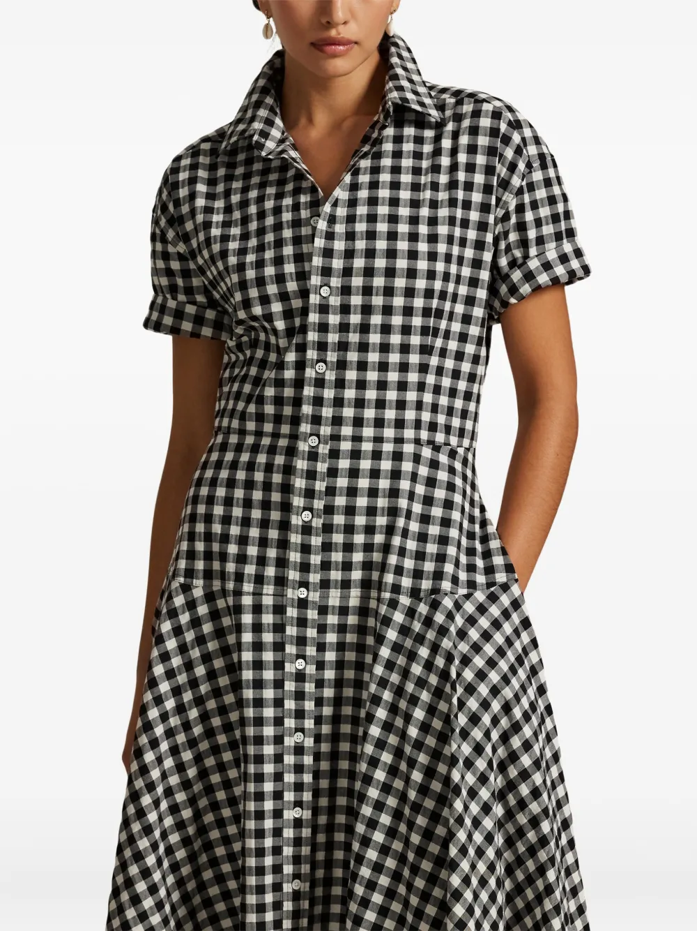 Polo Ralph Lauren Gingham-check Collared Midi Shirt Dress In Black