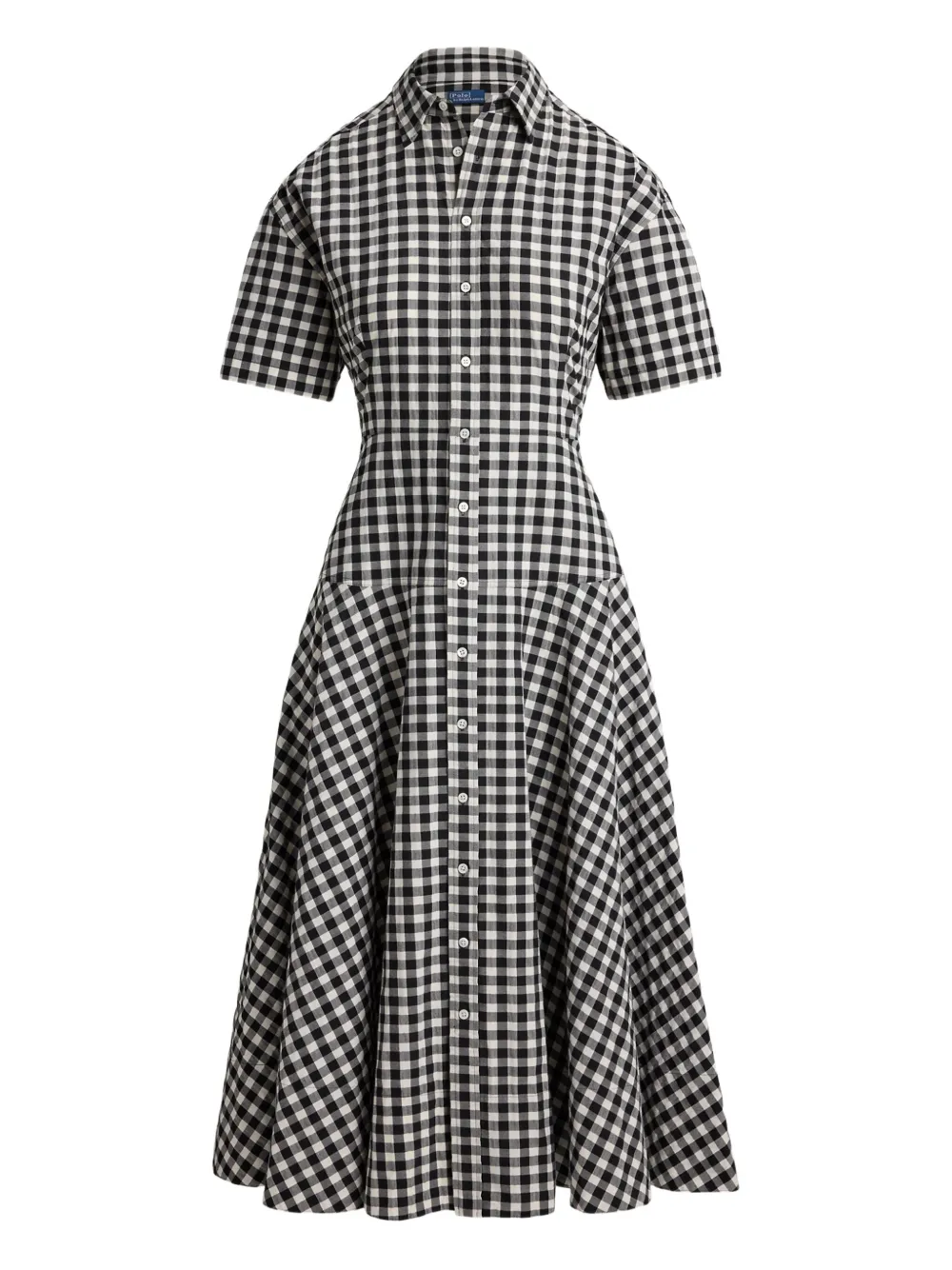 Polo Ralph Lauren Gingham-check Collared Midi Shirt Dress In Black