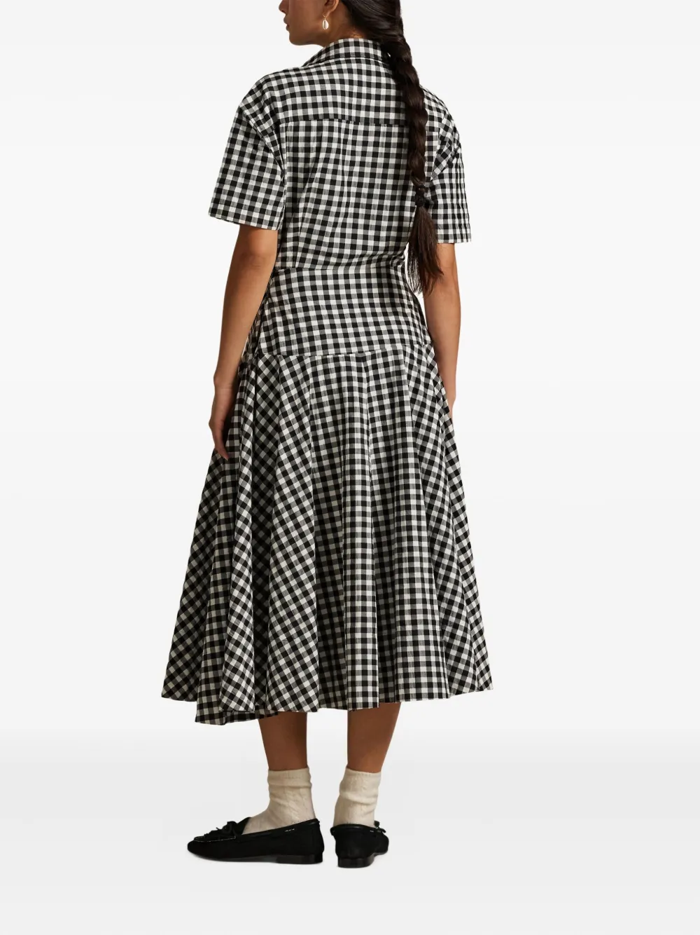 Polo Ralph Lauren Gingham-check Collared Midi Shirt Dress In Black