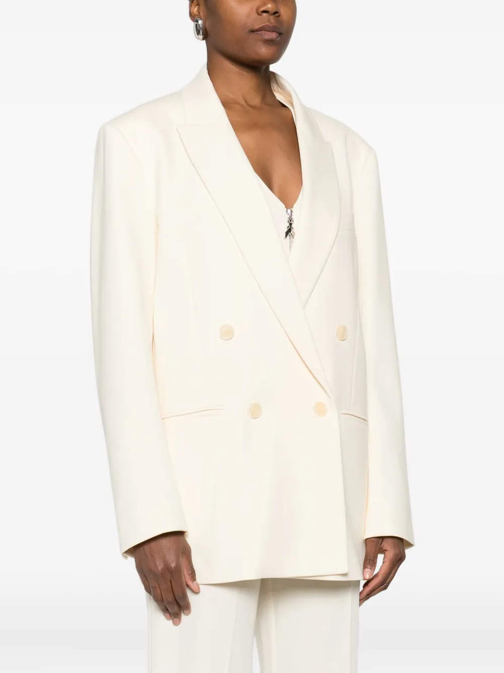 Patrizia Pepe Double-breasted Blazer In White