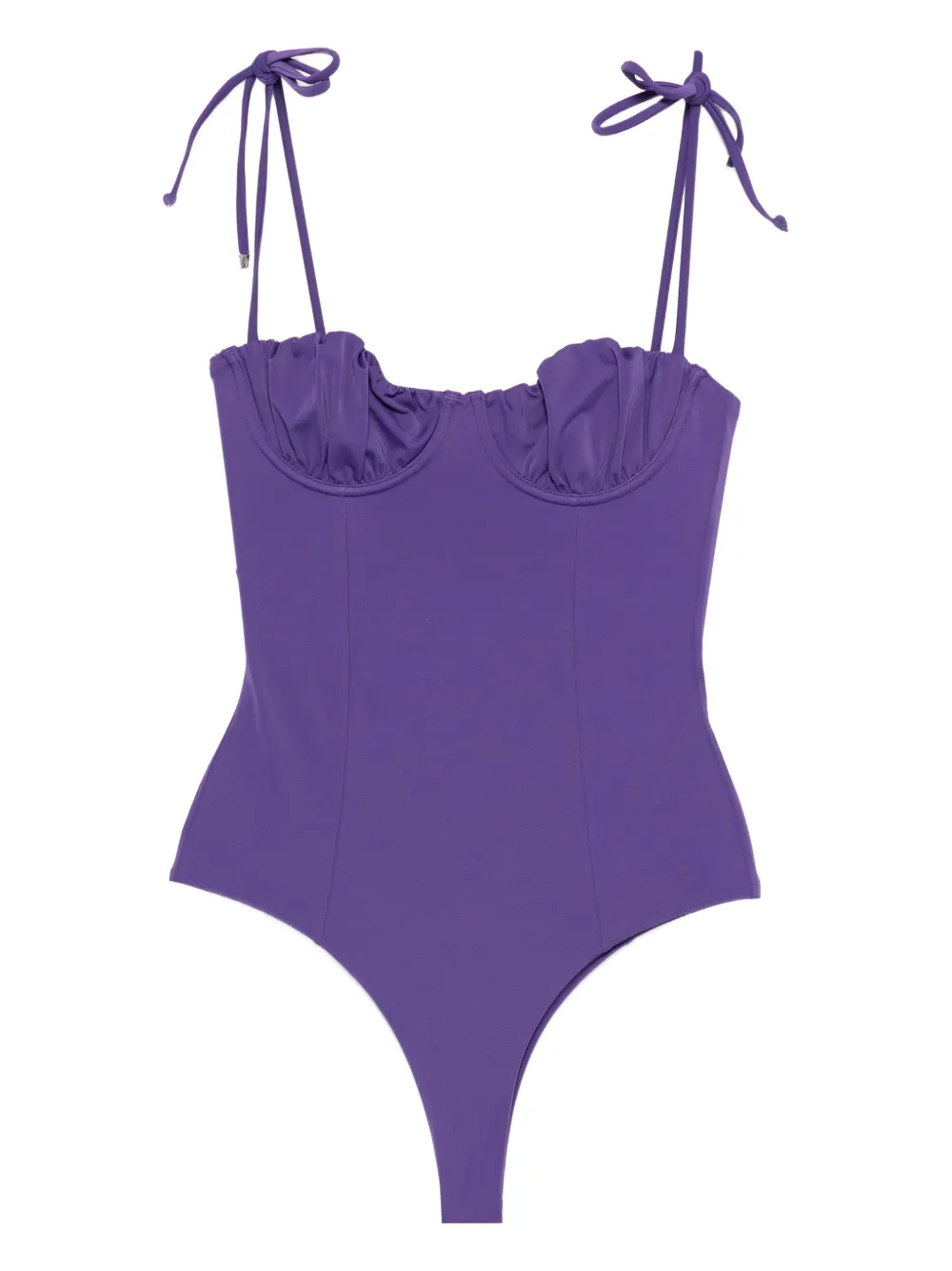 Attico Ruched-detailing Tie-strap Swimsuit In Purple