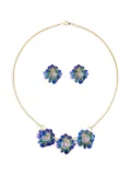 Susan Caplan Vintage 1980s cloisonné lotus flower necklace and earrings set - Gold