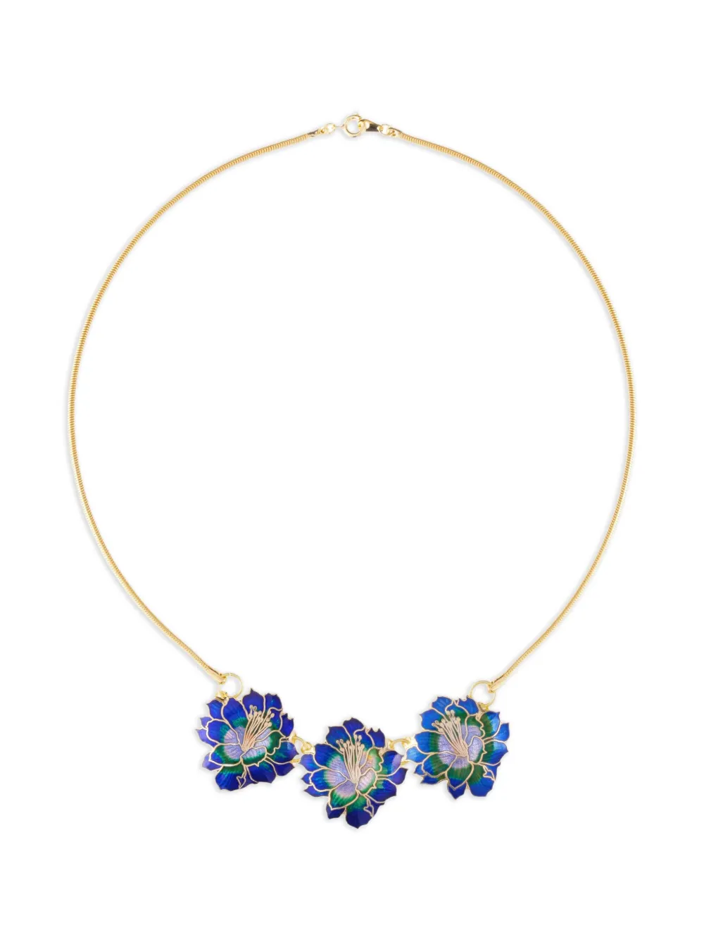 Susan Caplan Vintage 1980s cloisonné lotus flower necklace and earrings set | Image 2