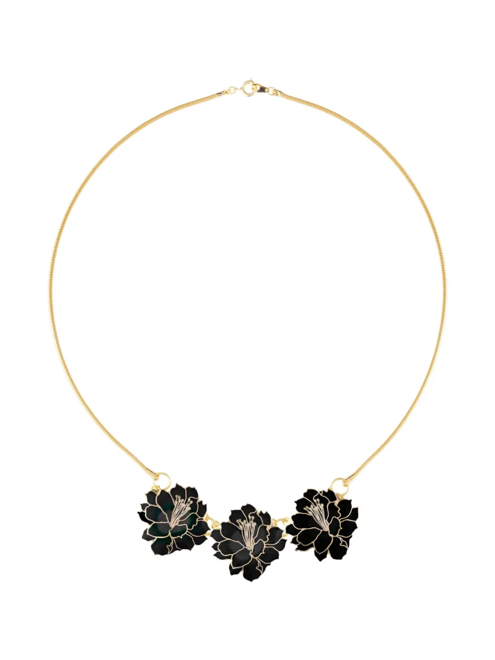 Pre-owned Susan Caplan Vintage 1980s Cloisonné Flower Necklace And Earrings Set In Gold
