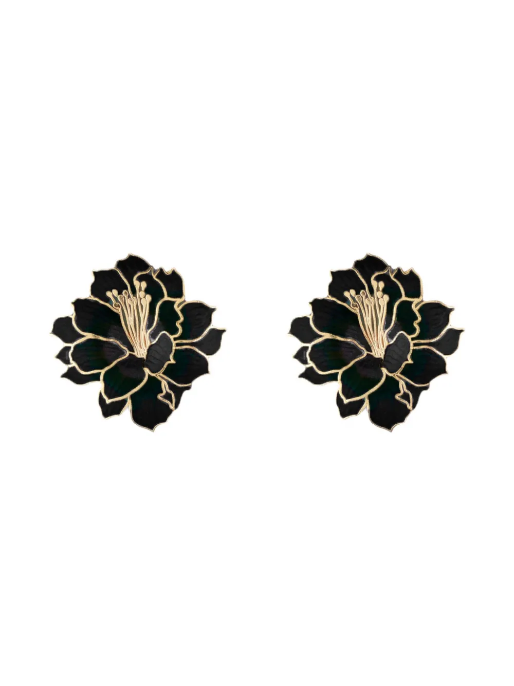 Pre-owned Susan Caplan Vintage 1980s Cloisonné Flower Necklace And Earrings Set In Gold