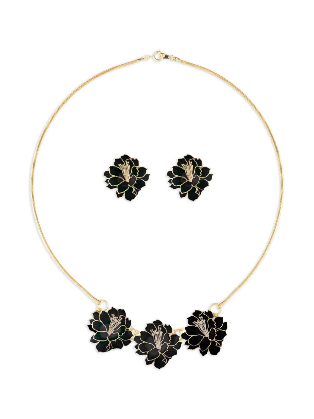 Susan Caplan Vintage 1980s cloisonné flower necklace and earrings set - Oro