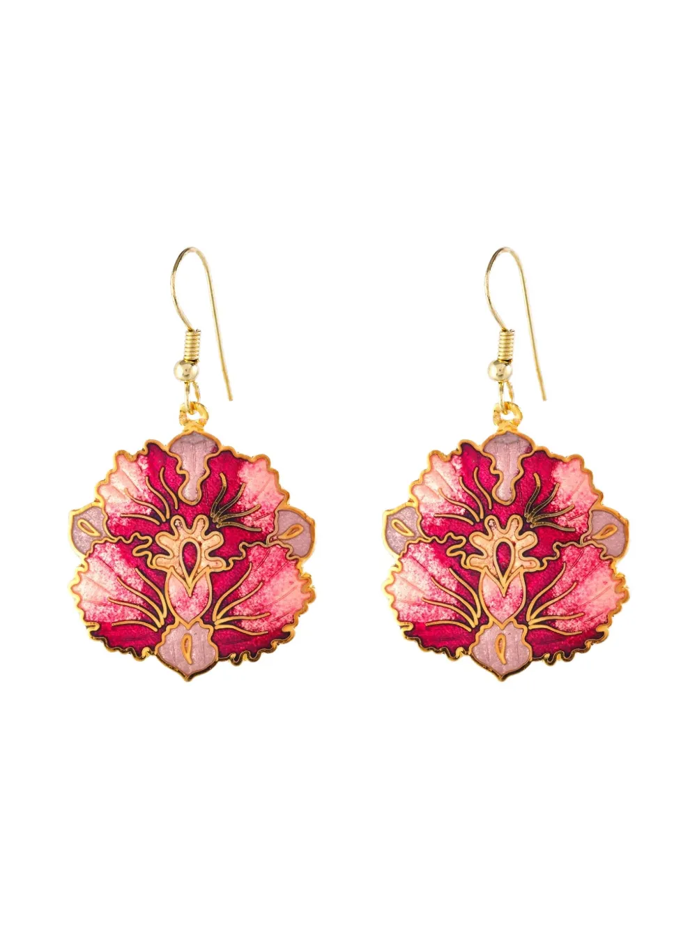 Susan Caplan Vintage 1980s cloisonné floral earrings - Oro