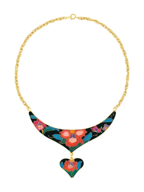 Susan Caplan Vintage 1980s cloisonné floral necklace