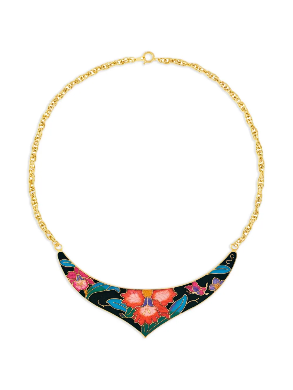 Susan Caplan Vintage 1980s クロワゾネ フローラル ネックレス - GOLD Susan Caplan Vintage 1980s クロワゾネ フローラル ネックレス - GOLD
