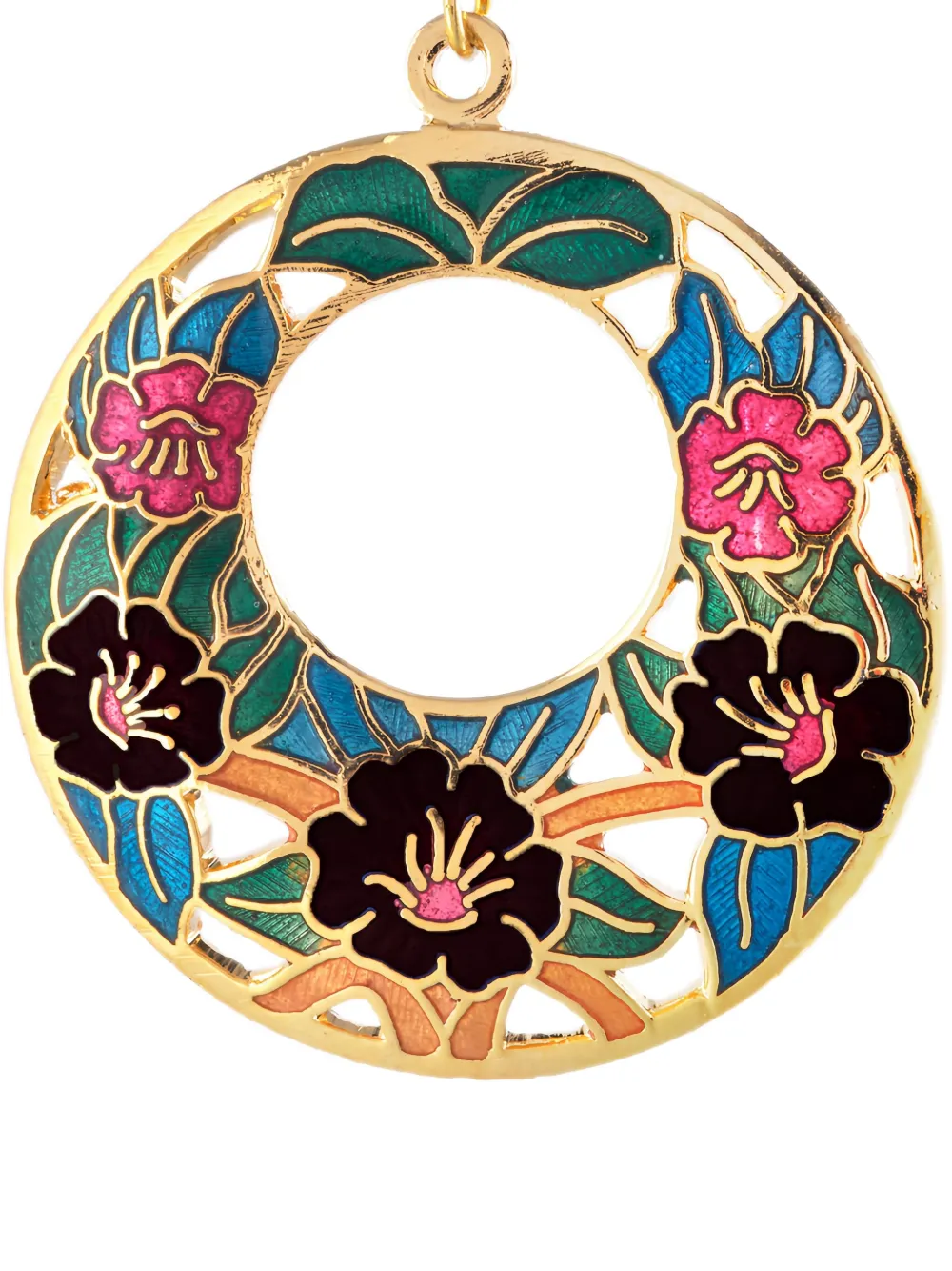 Pre-owned Susan Caplan Vintage 1980s Cloisonné Floral Earrings In Gold