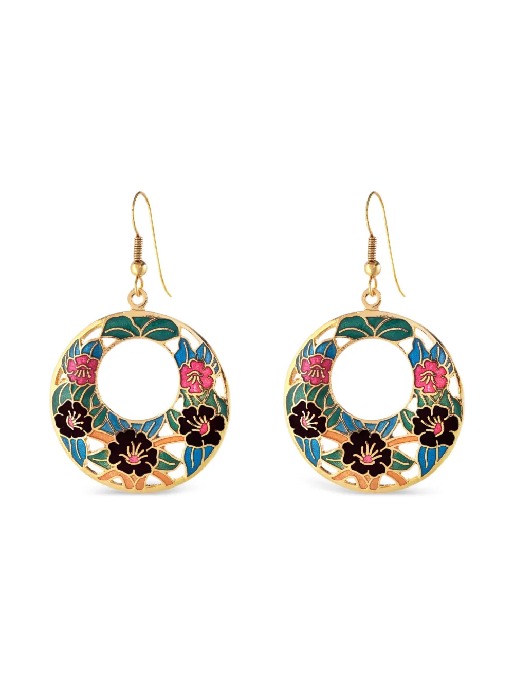Susan Caplan Vintage 1980s cloisonné floral earrings - Oro