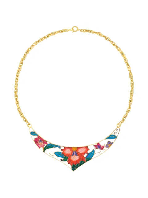Susan Caplan Vintage 1980s cloisonné floral necklace