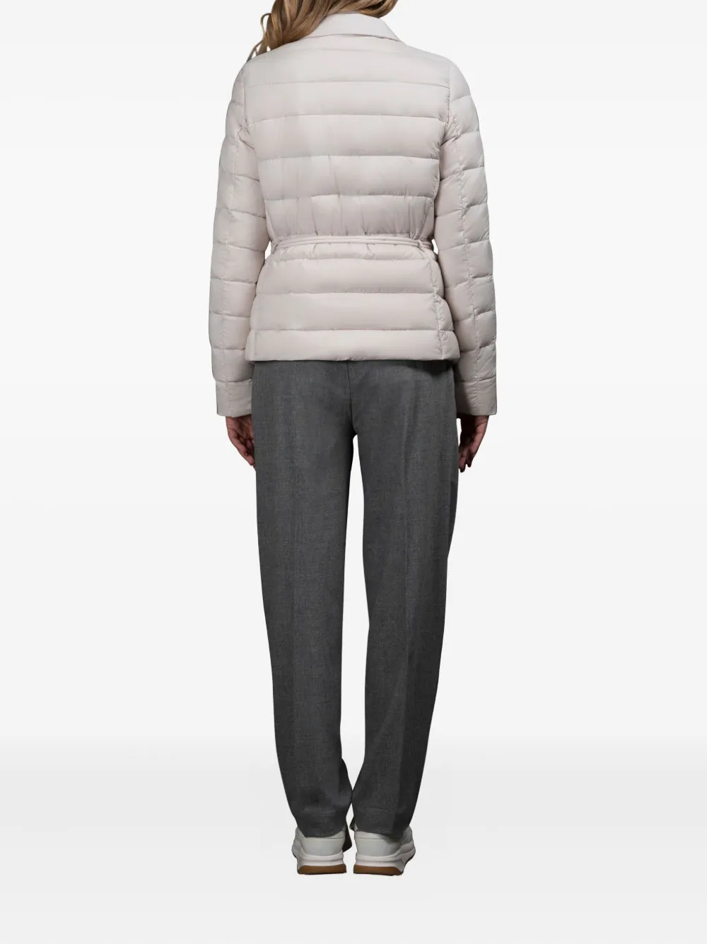 Moorer Quilted Belted Jacket In White