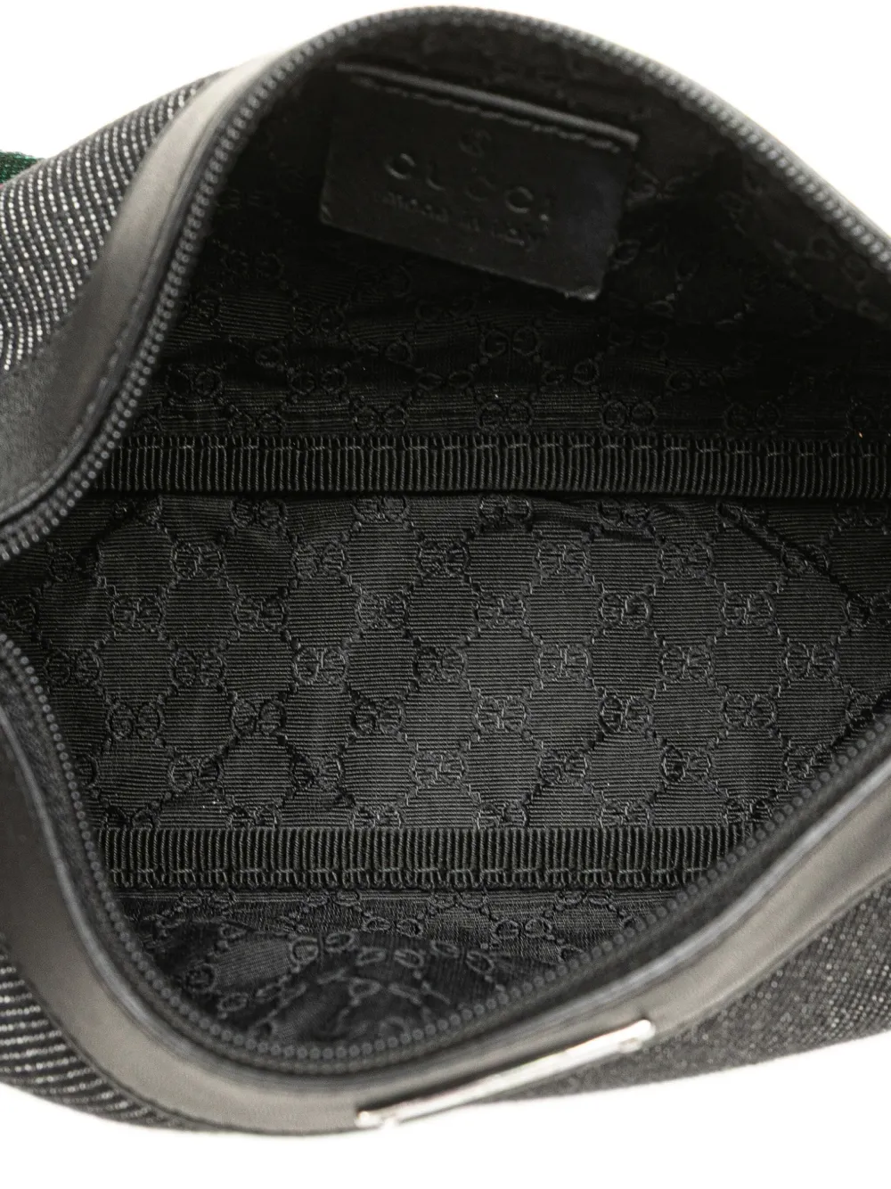 Pre-owned Gucci 2000-2015 Denim Web Shoulder Bag In Black