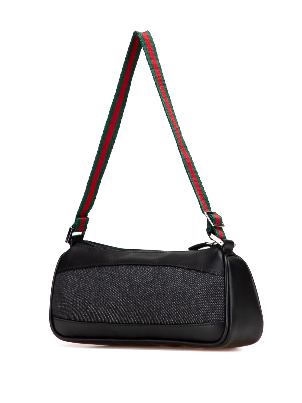 Pre-owned Gucci 2000-2015 Denim Web Shoulder Bag In Black