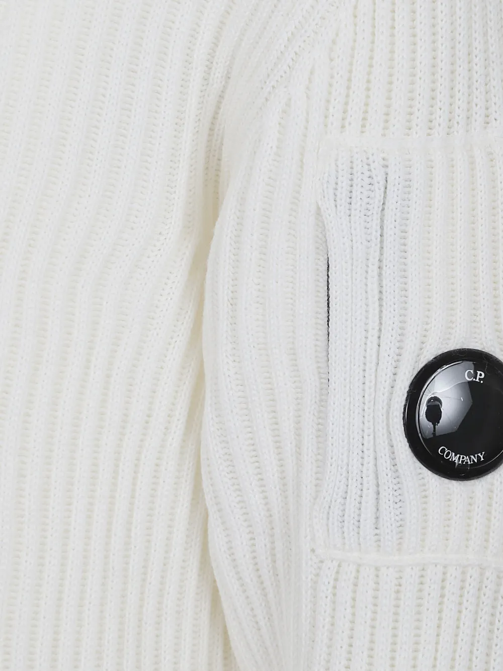 C.p. Company Lens-detail Ribbed-knit Sweater In White