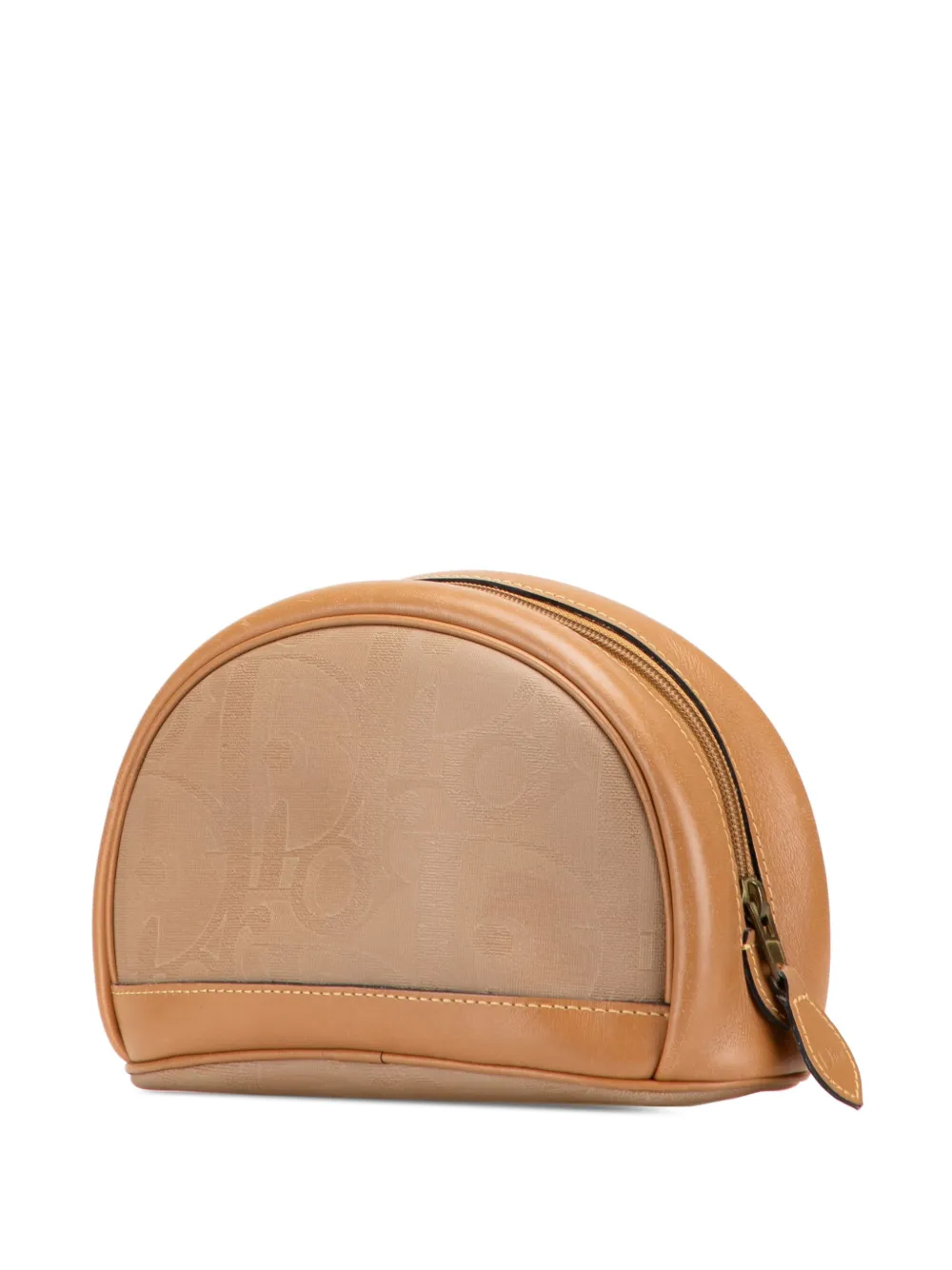 Pre-owned Dior 20th Century Coated Canvas And Leather Cosmetic Pouch In Brown