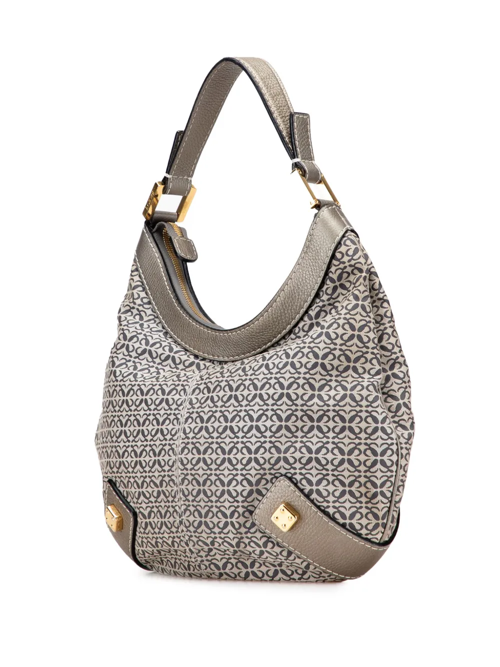Pre-owned Loewe 2010-2025 Anagram Canvas New Road Hobo Bag In Gray