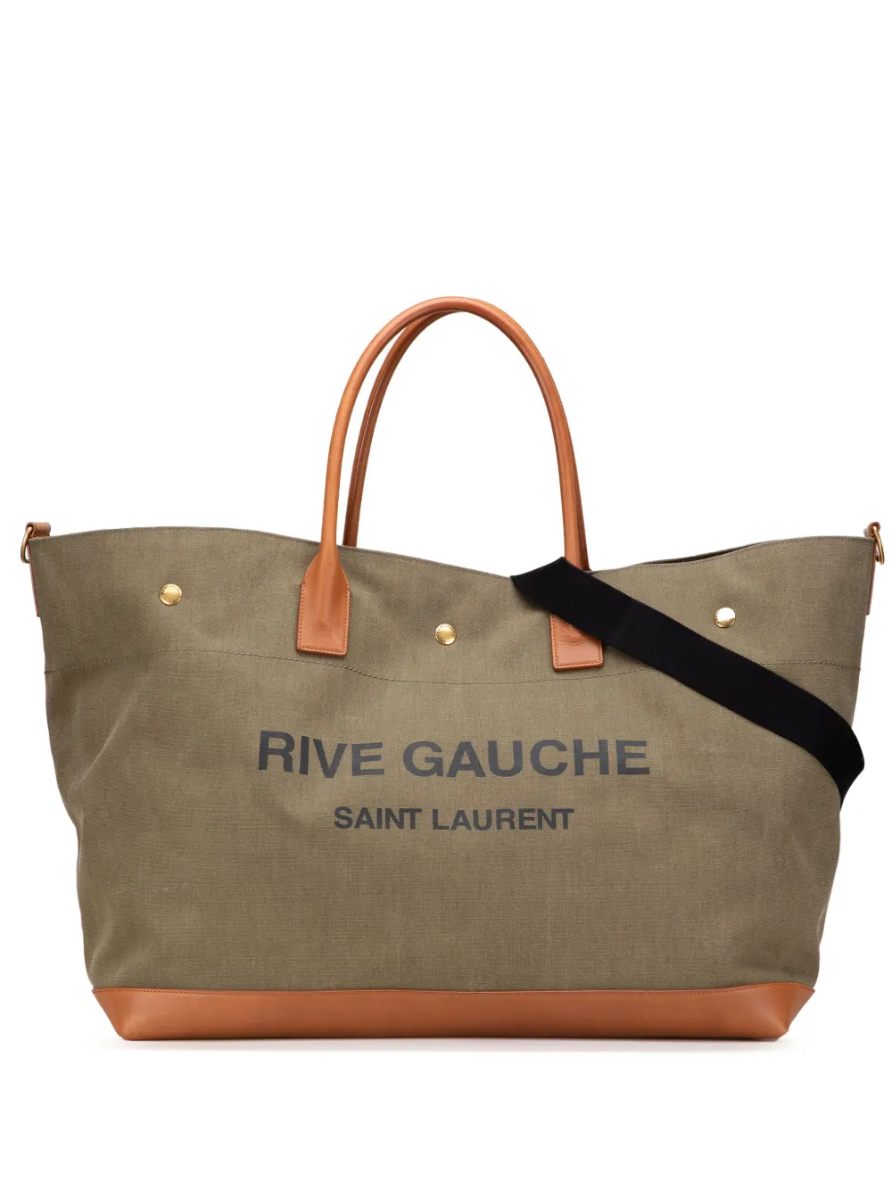 Pre-owned Saint Laurent 2023 Maxi Canvas Rive Gauche Shopper Tote Travel Bag In Brown