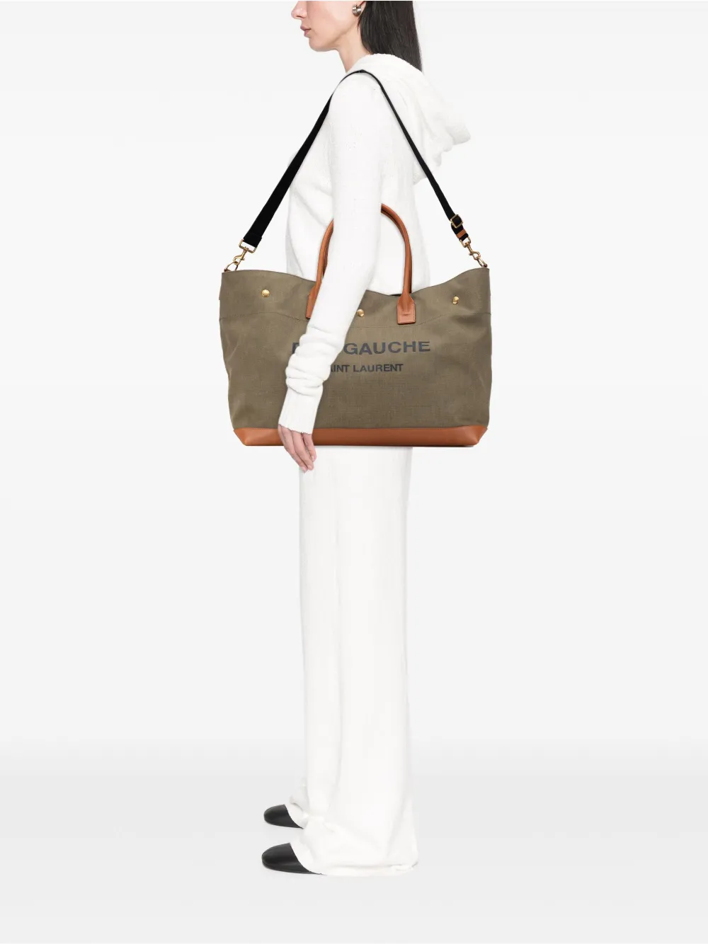 Pre-owned Saint Laurent 2023 Maxi Canvas Rive Gauche Shopper Tote Travel Bag In Brown