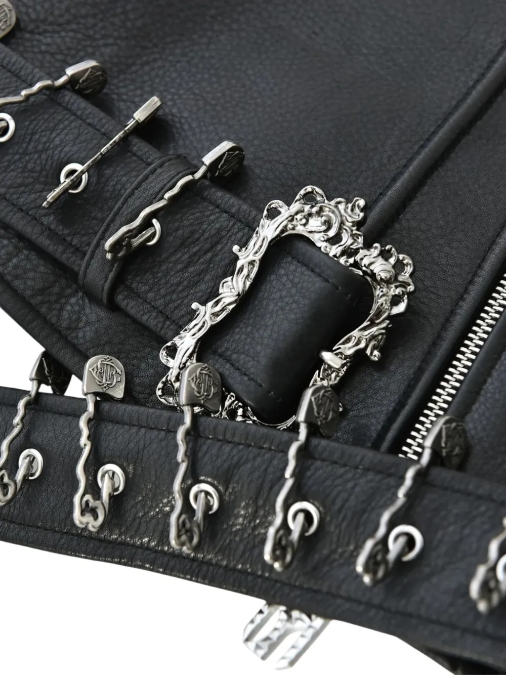 BIRTH OF ROYAL CHILD Leren bikerjack met speld detail Zwart