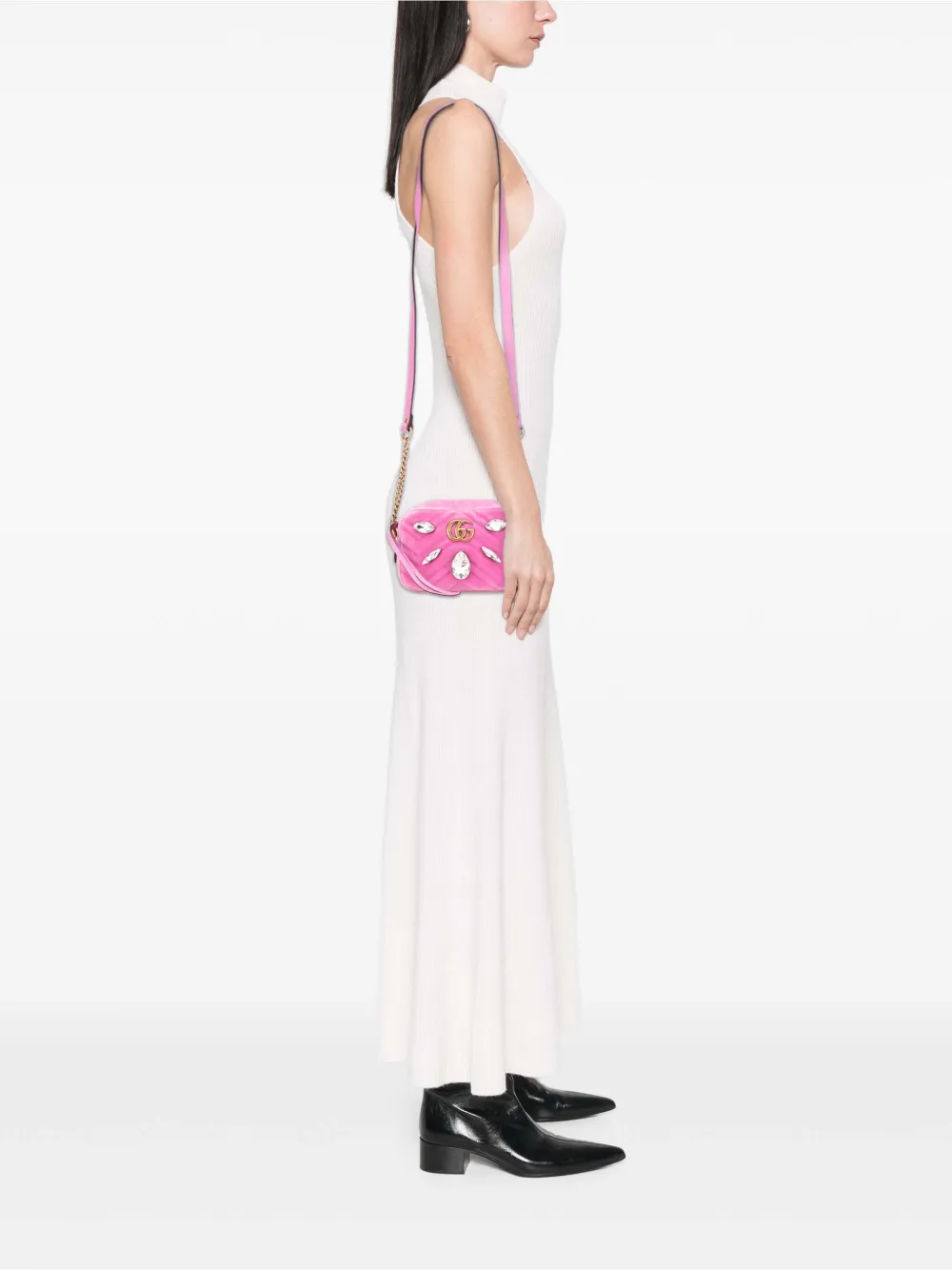 Gucci Pre-Owned 2016-2025 Mini GG Marmont Crystal Embellished Matelasse Velvet crossbody bag | Pre-Owned | Image 2